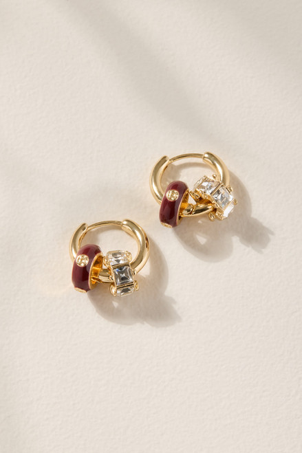 Becky Crystal and Enamel Huggie Hoop Earrings