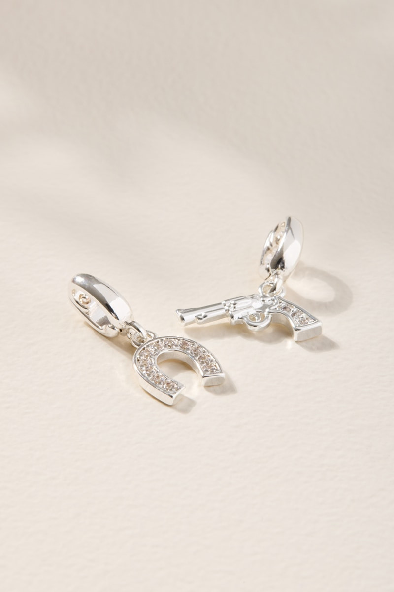 Horseshoe and Gun Charm Set Silver