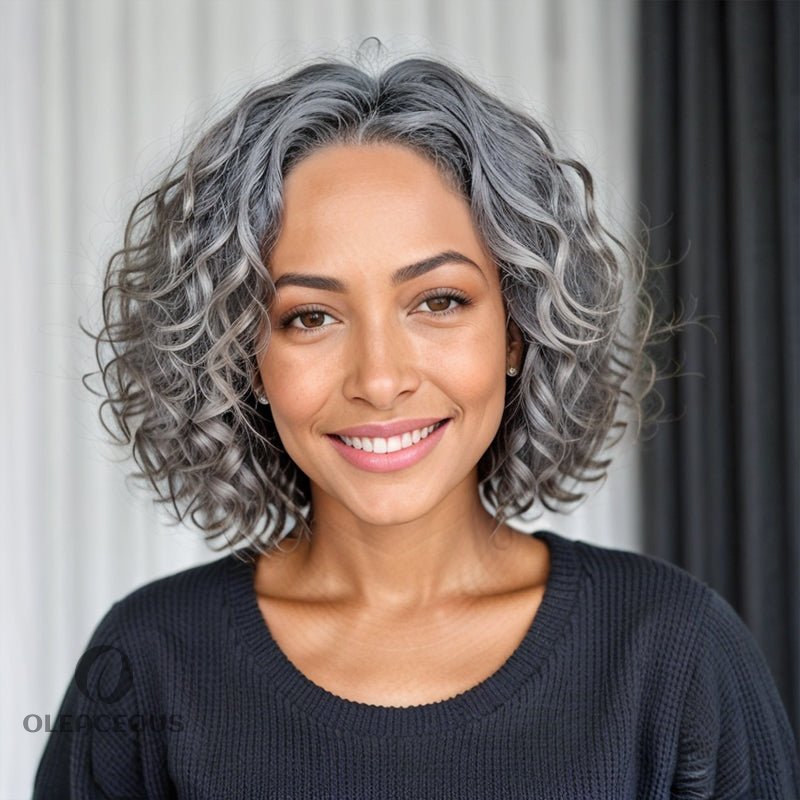 Salt & Pepper Water Wave Glueless 5x5 Closure Lace Bob Wig