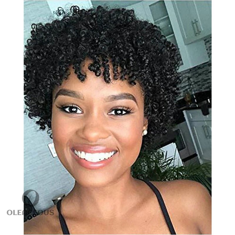 -Short Afro Kinky Curly Wigs for Black Women