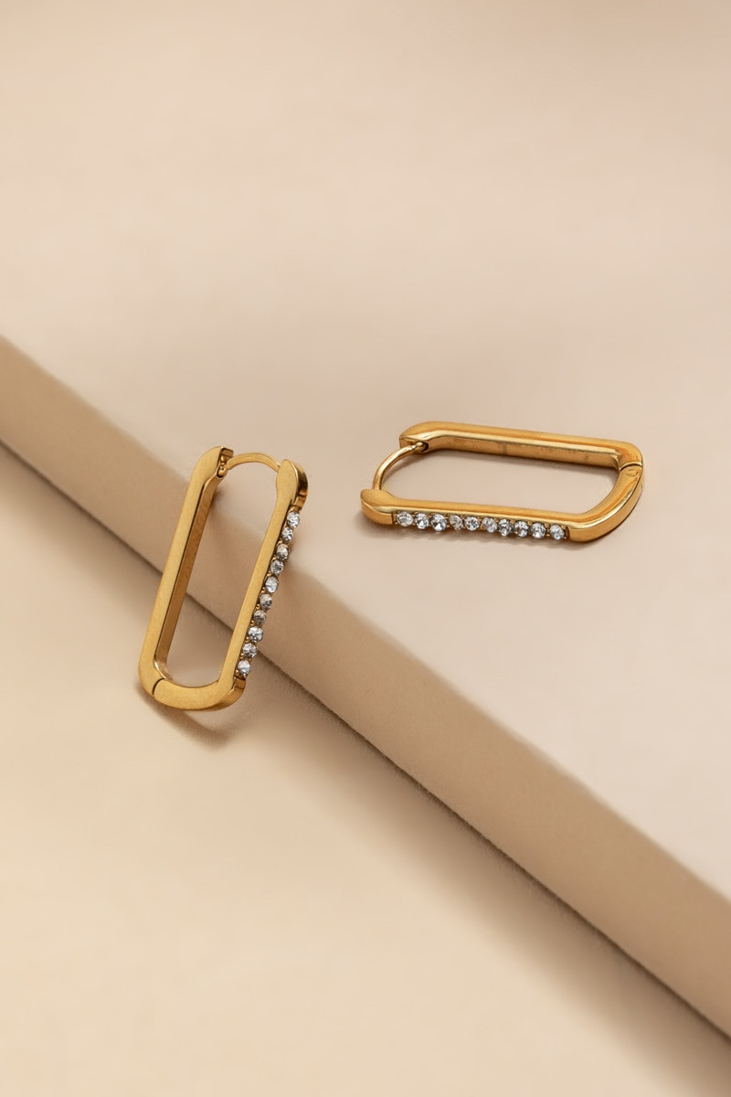 Marci Stainless Steel Gold Pave Hoop Earrings