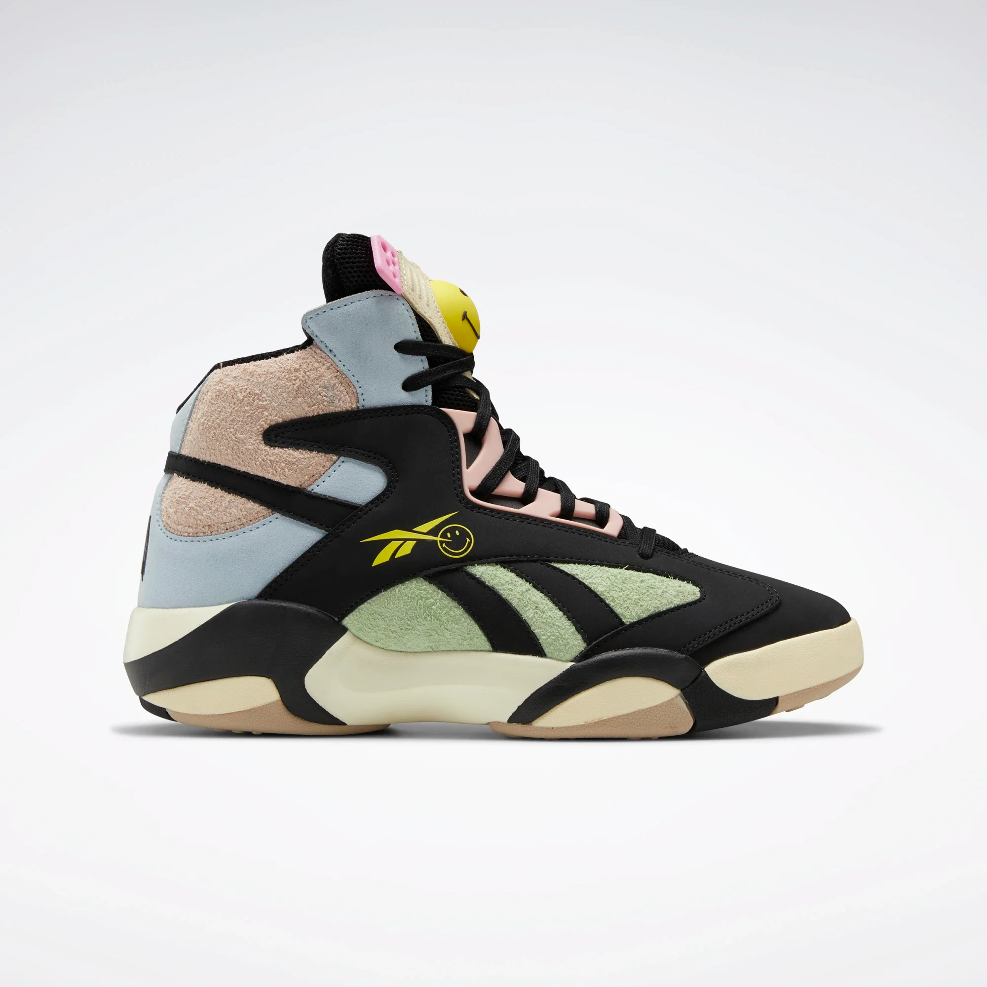 Final inventoryReebok Men's Smiley Shaq Attaq Shoes - Core Black / Dreamy Blue / Stinger Yellow