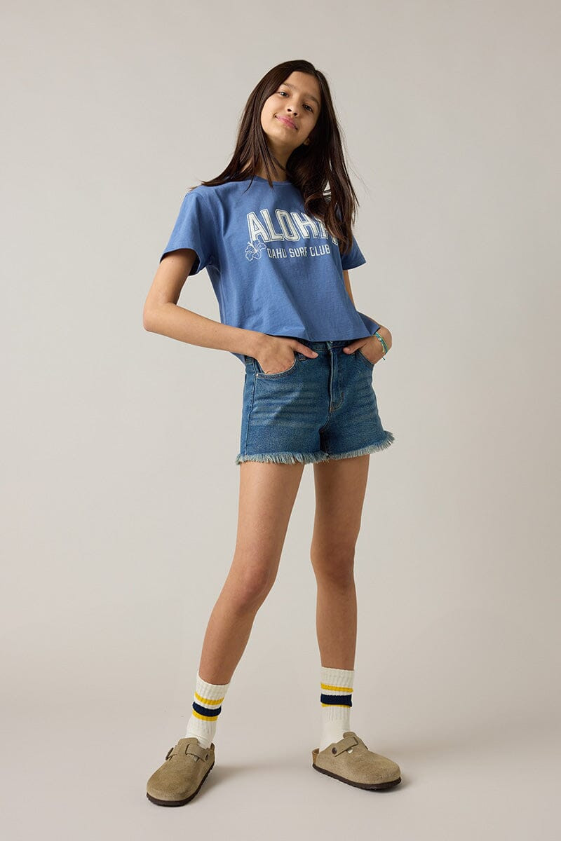 Hello Franki Aloha Crop T-Shirt for girls Blue