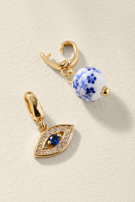 Evil Eye and Ceramic Bead Gold Charm Set