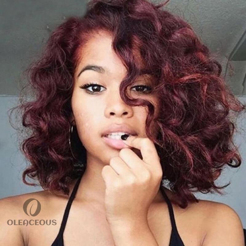 ✨Hot Sale✨Short Bob Wine Red Centre Parting Water Wave Curly Wig