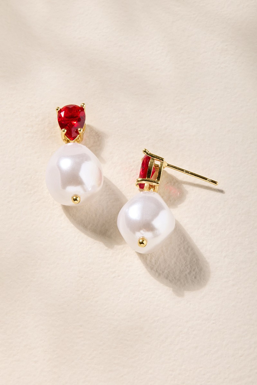 Kelly Ruby Pearl Drop Earrings