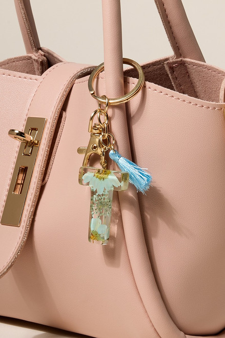 Initial Resin Floral Bag Charm