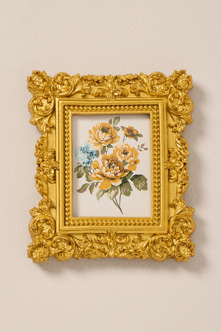 Golden Flowers Square Mini Frame Magnet