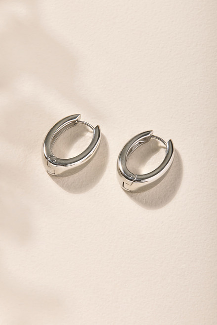 Betty Stainless Steel Oval Silver Hoop Earrings