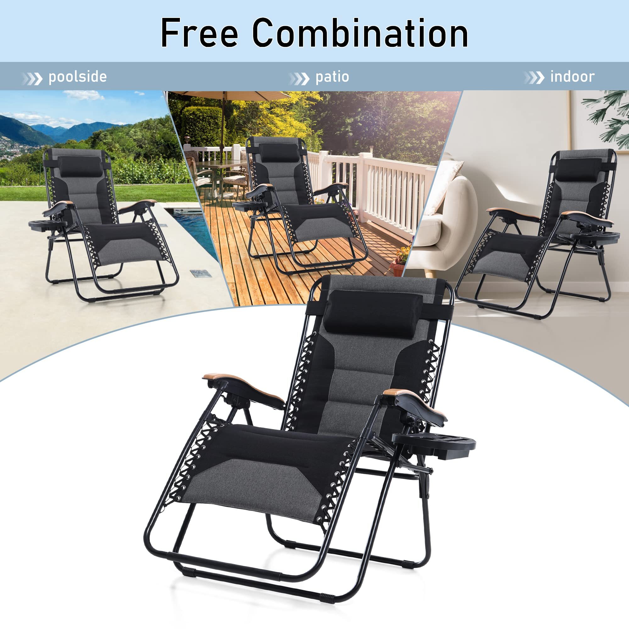 [ BUY 2 GET 2 FREE ] Oversize XL Padded Zero Gravity Lounge Chair Wide Armrest Adjustable Recliner with Cup Holder