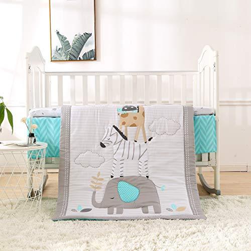 3 Piece Crib Bedding Set Grey Elephant and Zebra Baby Elephant Crib Set for Boy and Girl