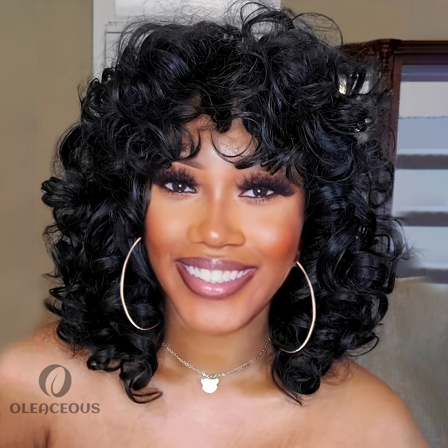 14inch Short Bob Deep Wave Hair Wigs With Bangs For Women Synthetic Fiber Hair Wigs Hair Replacement Wigs