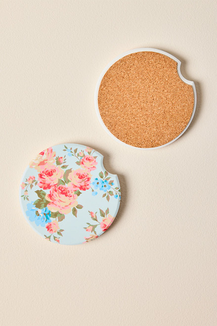 Blue Rose Bloom Car Coaster