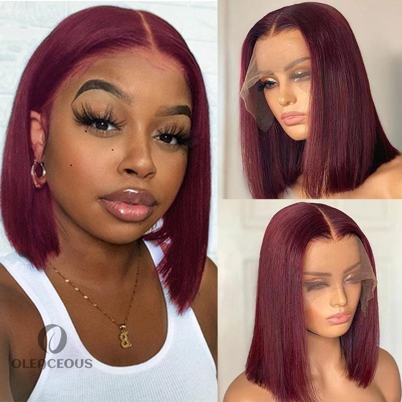 Wine Red Brazilian Straight Hair 99J Burgundy Colored Short BOB Wigs Lady Wig