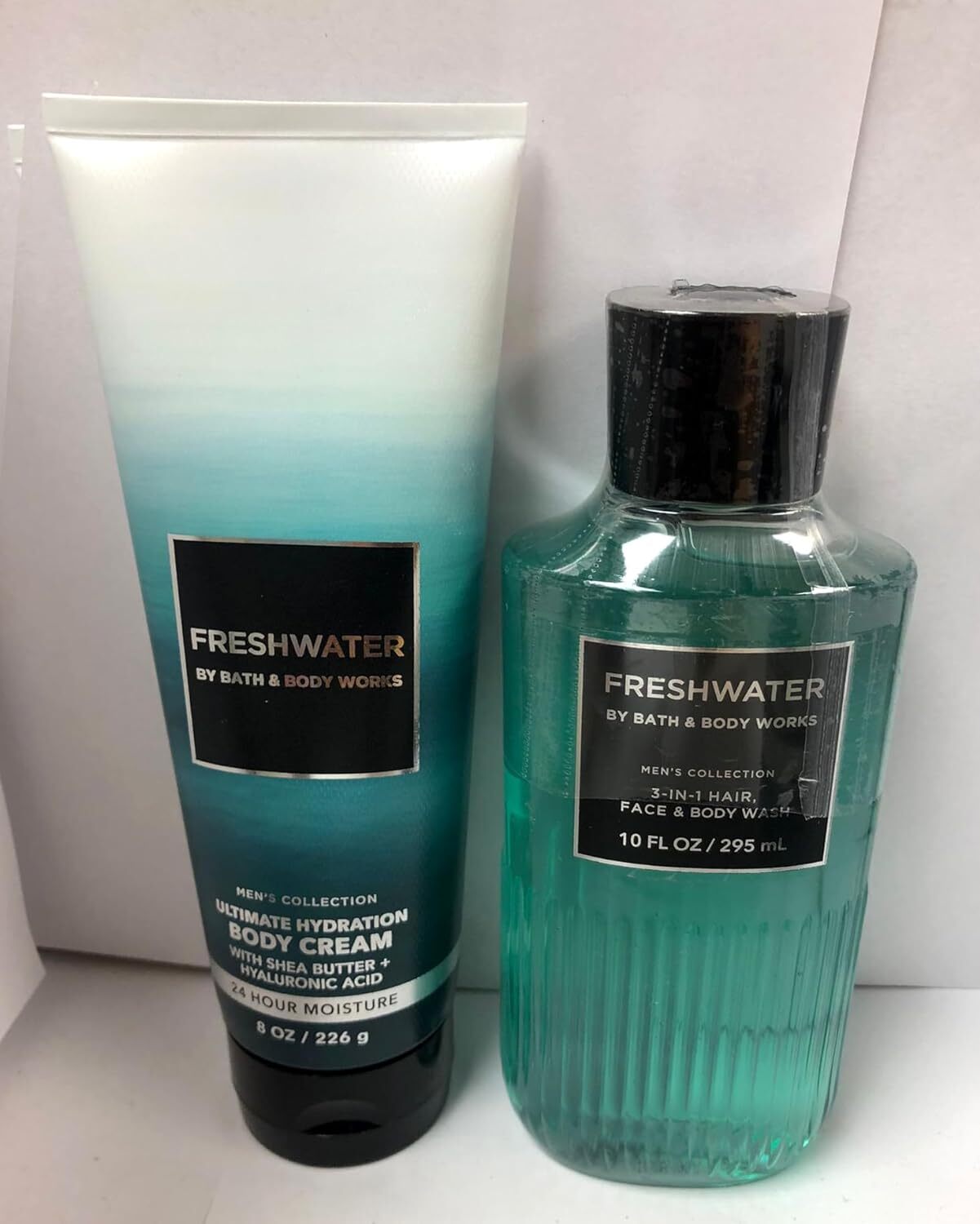 Bath & Body Works Men's Collection Freshwater 2 in 1 Hair and Body Wash 10 Oz and Body Cream 8 Oz.