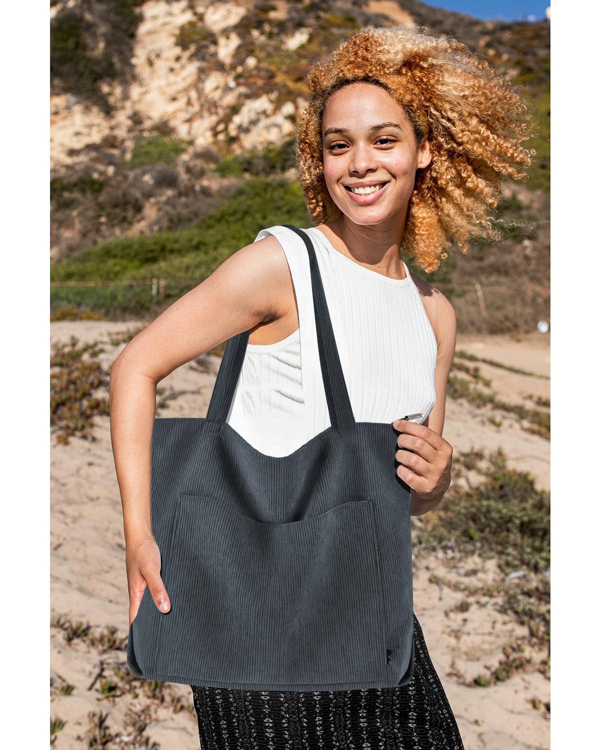 Only-bags.store cord Tasche Umhängetasche mit Reißverschluss, Groß Shopper Tasche Tote Bag Handtasche