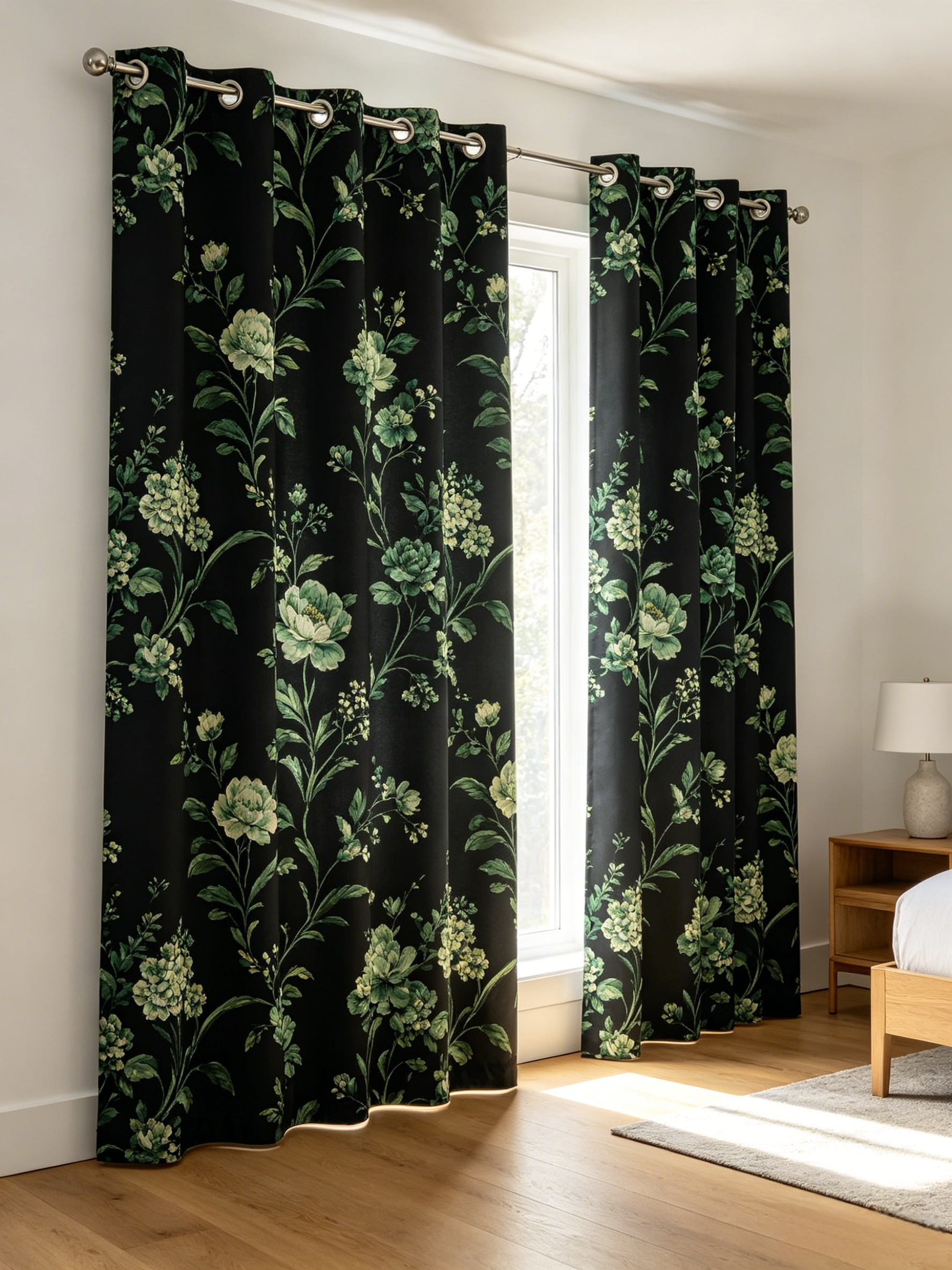 Mystic Garden Floral Premium Blackout Grommet Short Curtain Panel W Wand
