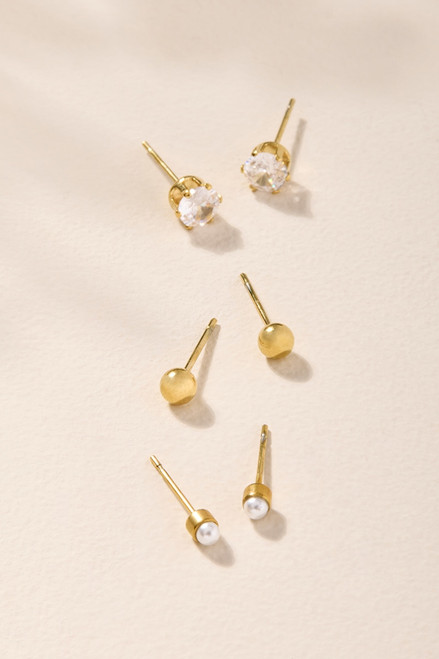 Kelly Stainless Steel Gold Stud Earring Set