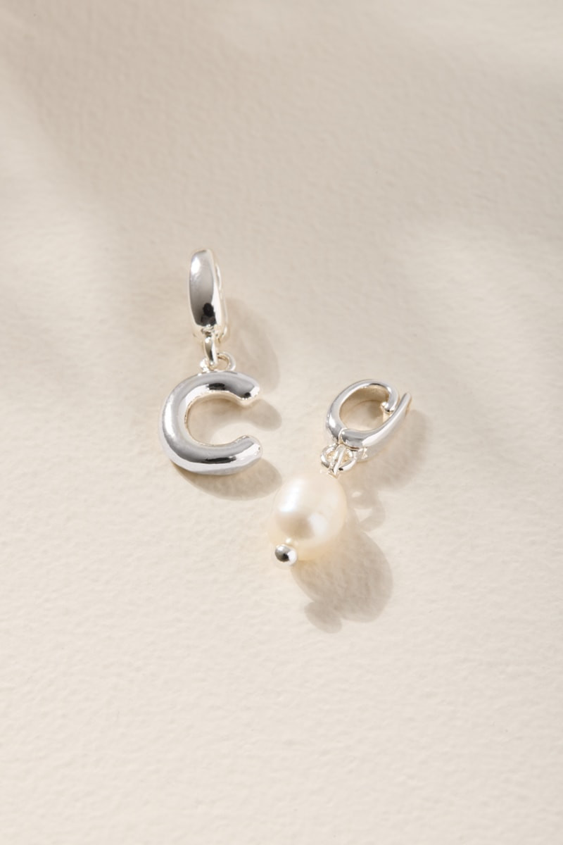 Initial and Fresh Water Pearl Charm Set Silver