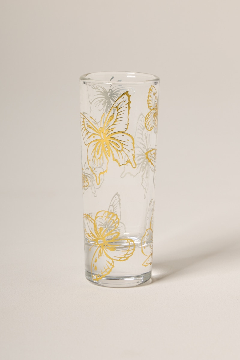 Gold Foil Butterfly Tall Shot Glass