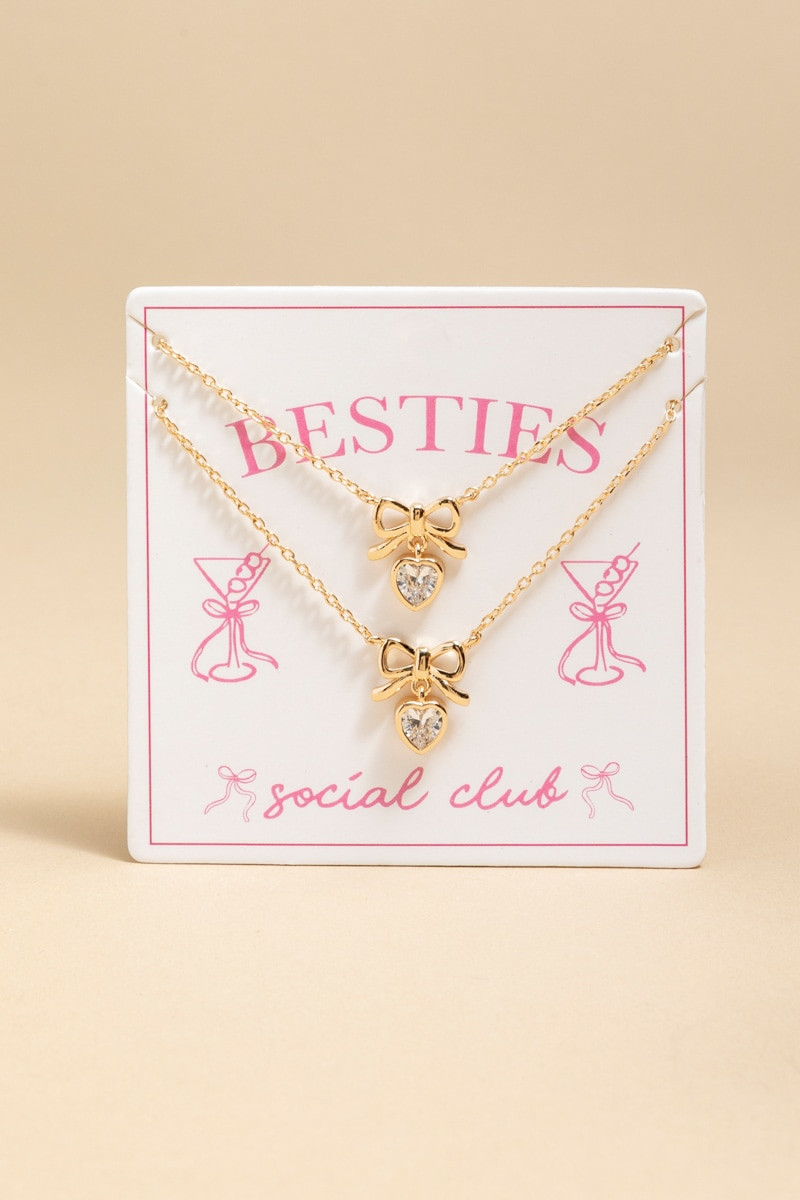 Besties Social Club Double Pendant Carded Necklace