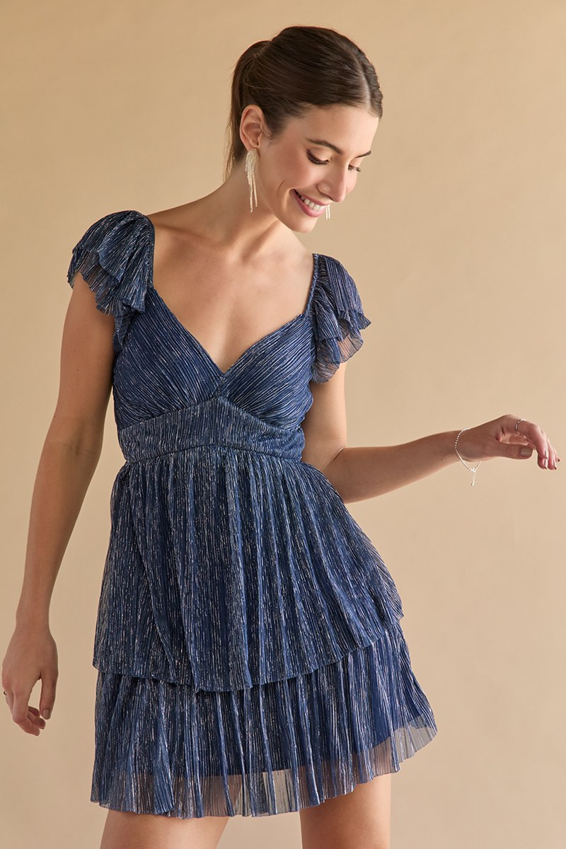 Lana Flutter Sleeve Shimmer Mini Dress