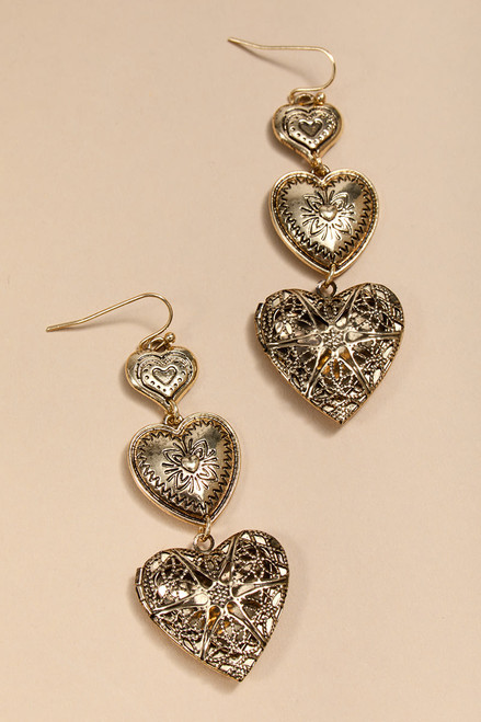 Ellen Embossed Heart Locket Earrings