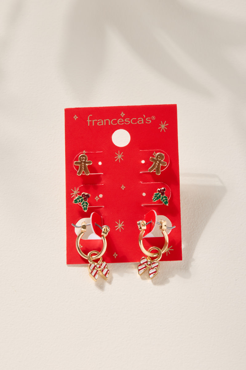 Gingerbread Candy Cane Mistletoe Earring Set
