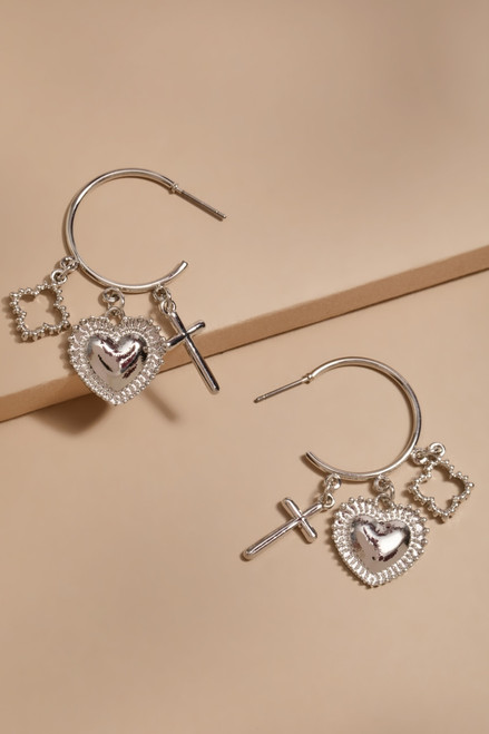 Nancy Shaky Silver Charm Hoop Earrings