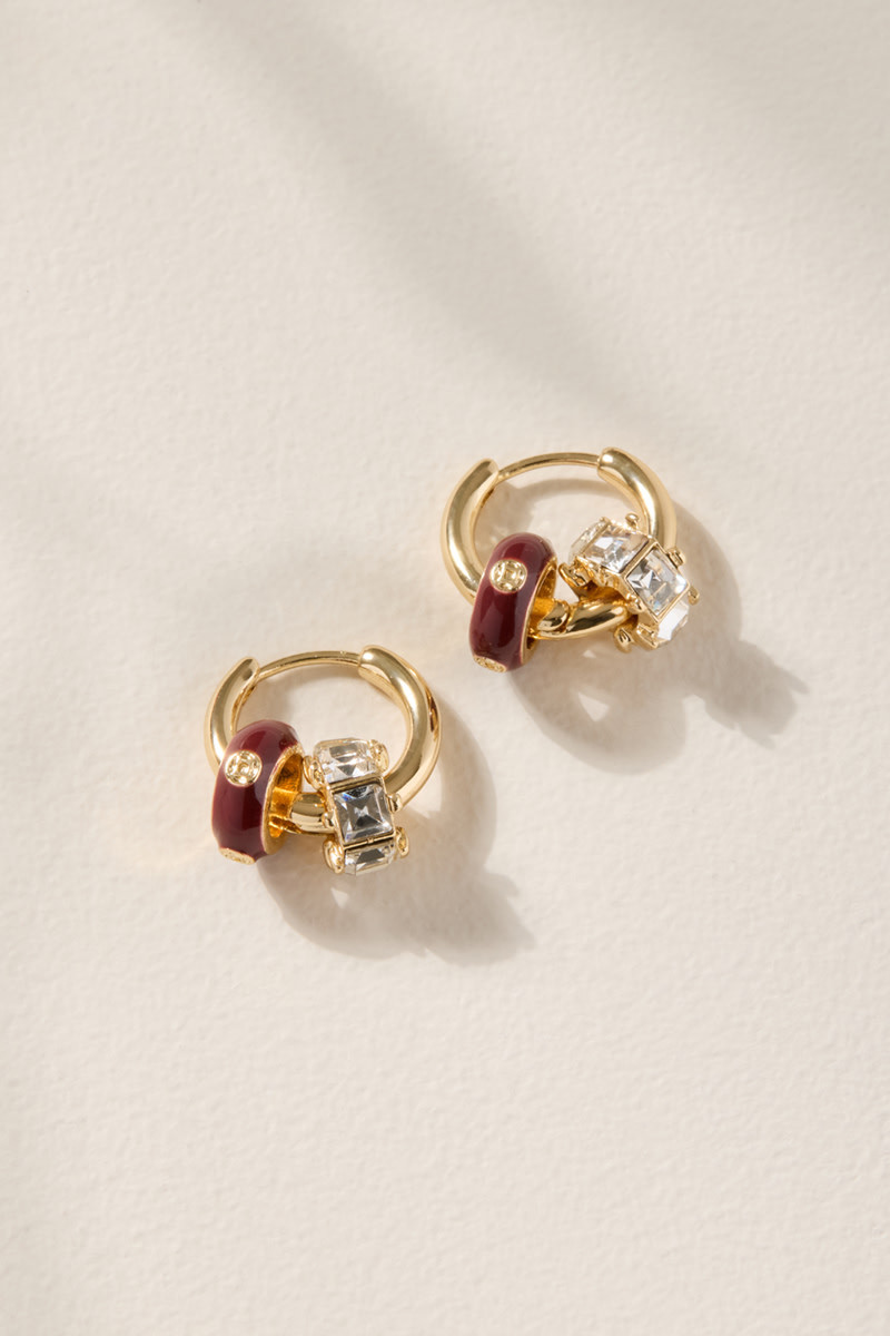 Becky Crystal and Enamel Huggie Hoop Earrings