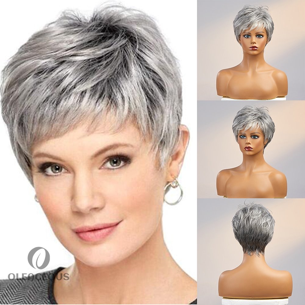 Short Straight With Bangs Dark Gray Soft Party Women Capless Brazilian Wig