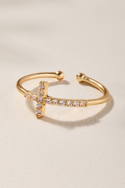 Veronica Pave Cross Adjustable Ring