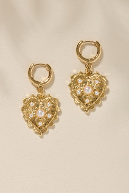 Lucy Pearl Heart Huggie Hoop Earrings
