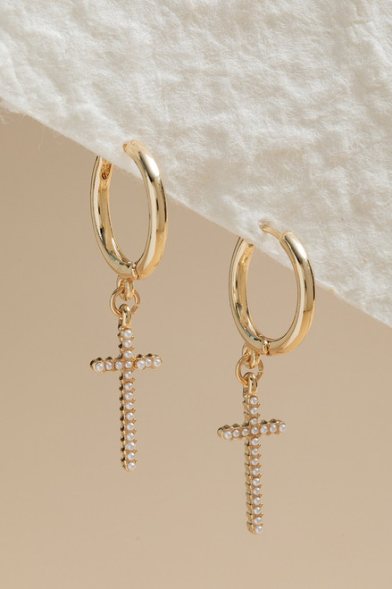 Janelle Cross Charm Huggie Earrings
