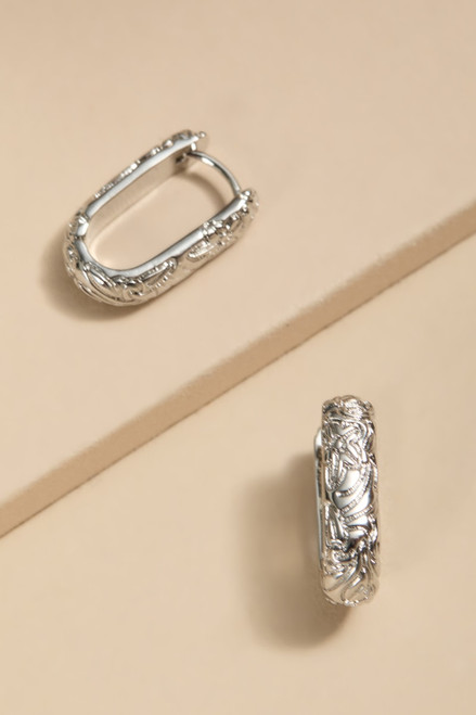 Faith Embossed Silver Hoop Earrings