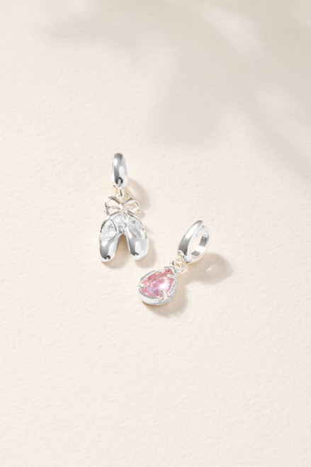 Ballet Slippers and Crystal Charm Set Silver