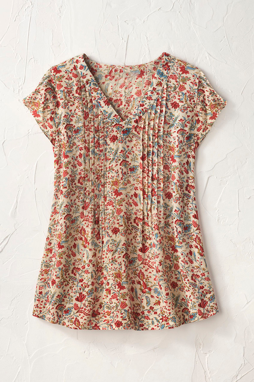 Spring Solstice Tuck-and-Release Cap-Sleeve Blouse