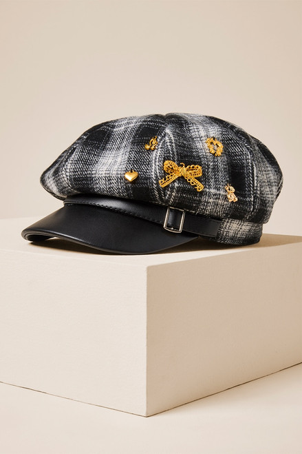 Izzie Plaid Cabbie Hat with Charms