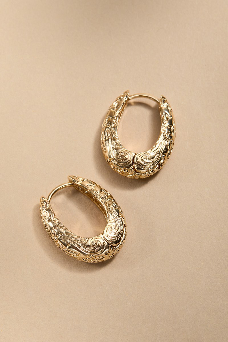 Sheryl Embossed Long Hoop Earrings