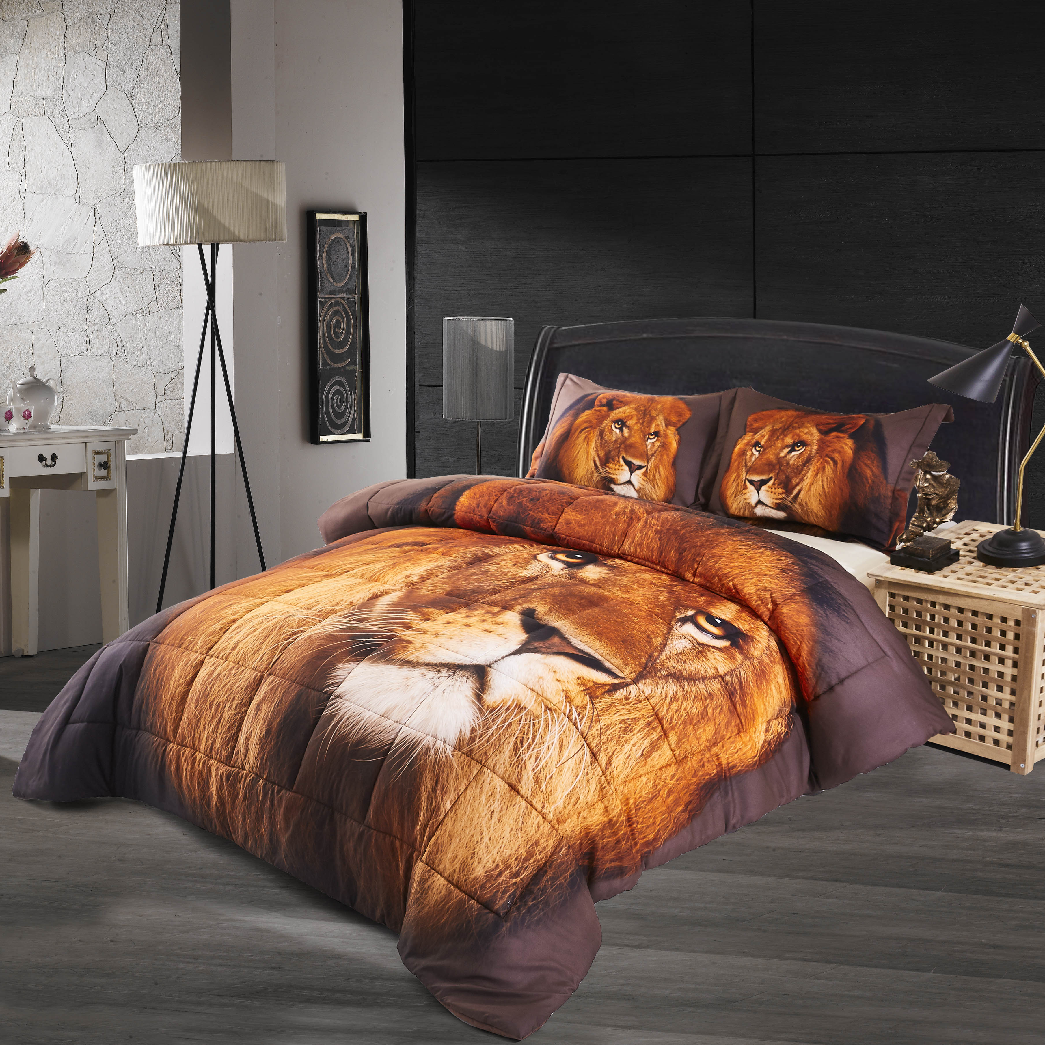 3D Reactive Print Lion Head All Season Comforter Set Twin -P27