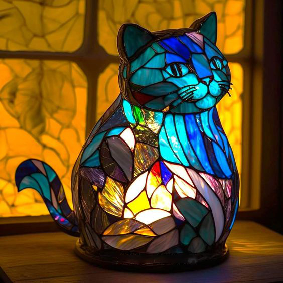 Cat Stained Glass Table Lamp