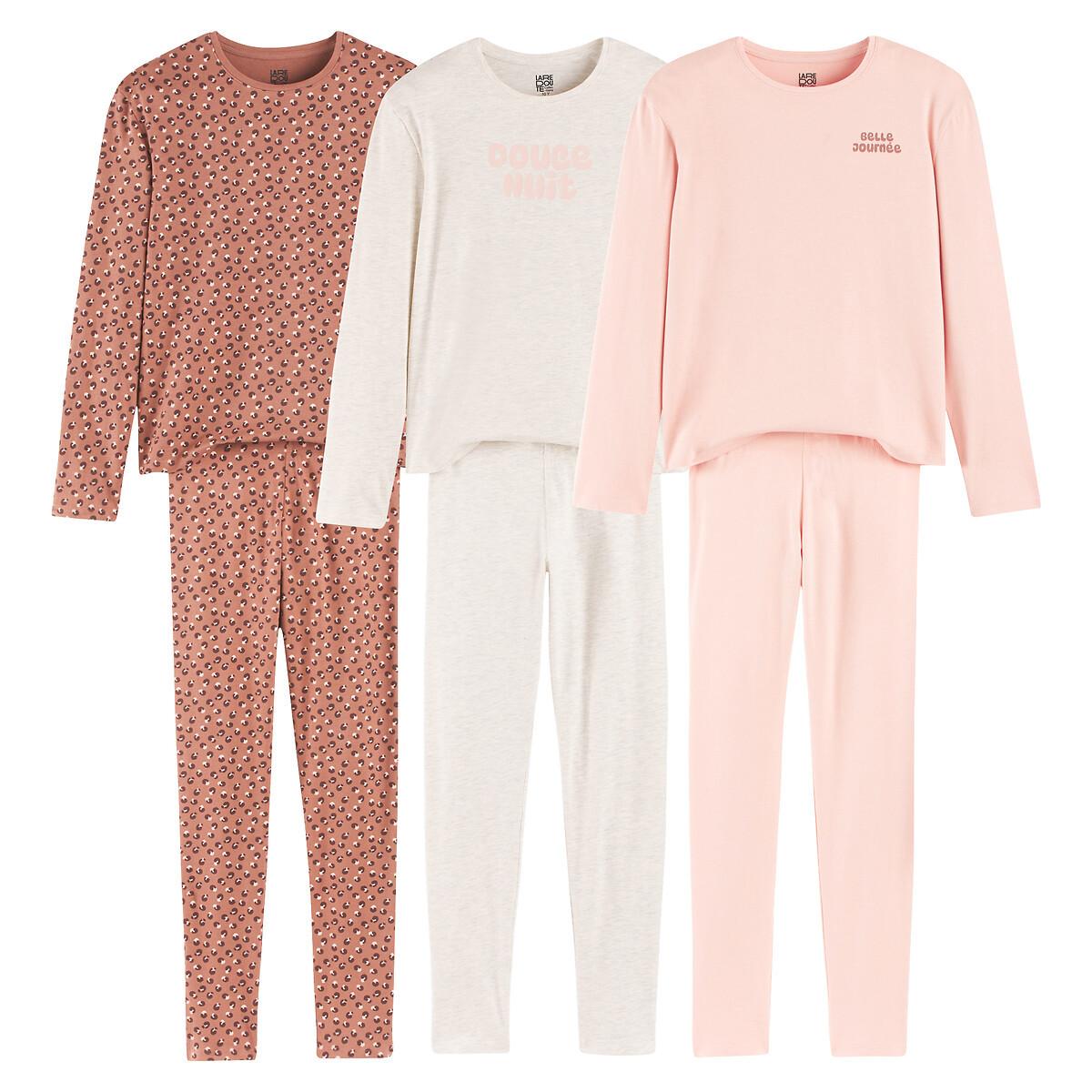 La Redoute Collections 3er-Pack Pyjamas mit Message-Print und Leopardenmuster