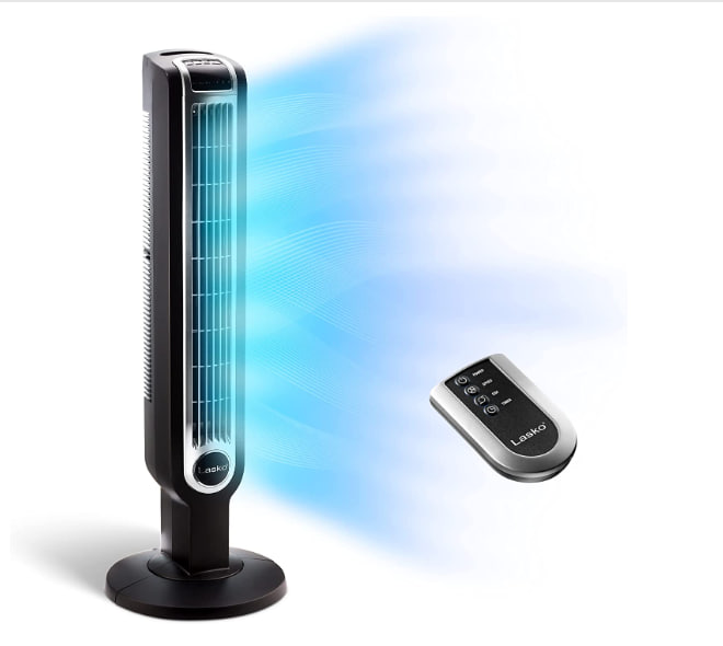Lasko Oscillating Tower Fan, Remote Control, 3 Speeds, for Bedroom, Kitchen, Office, 36′′, Black