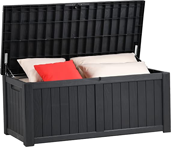 120 Gallon Outdoor Storage Deck Box, Large Resin Patio Storage for Outdoor Pillows, Garden Tools and Pool-Supplies, Waterproof, Lockable