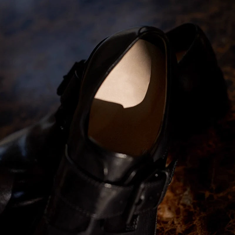 Retro Handmade Horse Leather Monk Strap Shoes for Women with Buckle in Black