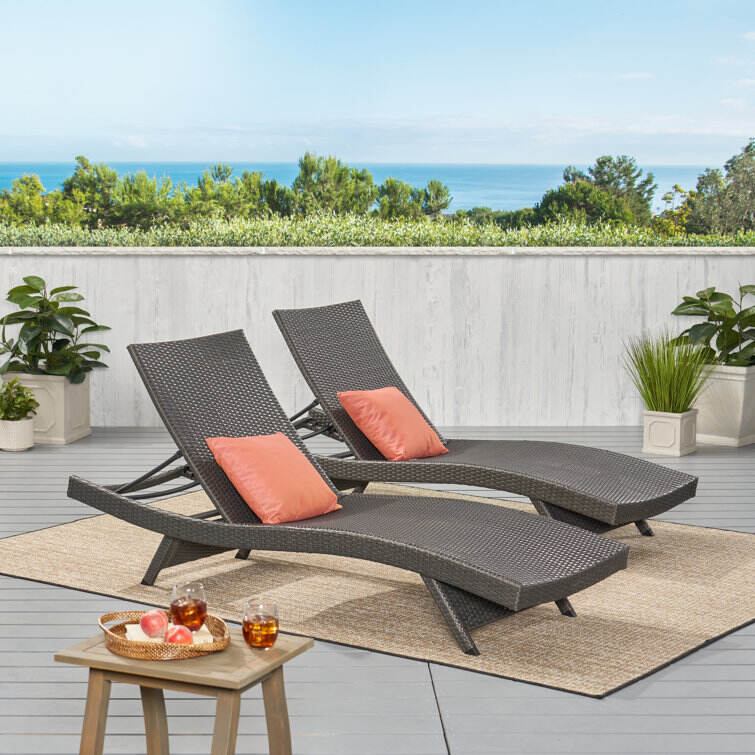 Breton Outdoor Wicker Chaise Lounge (Set of 2)