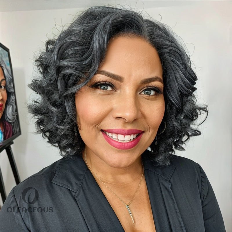 Bob  hair Wig Salt & Pepper 5x5 Closure Lace Front Wig