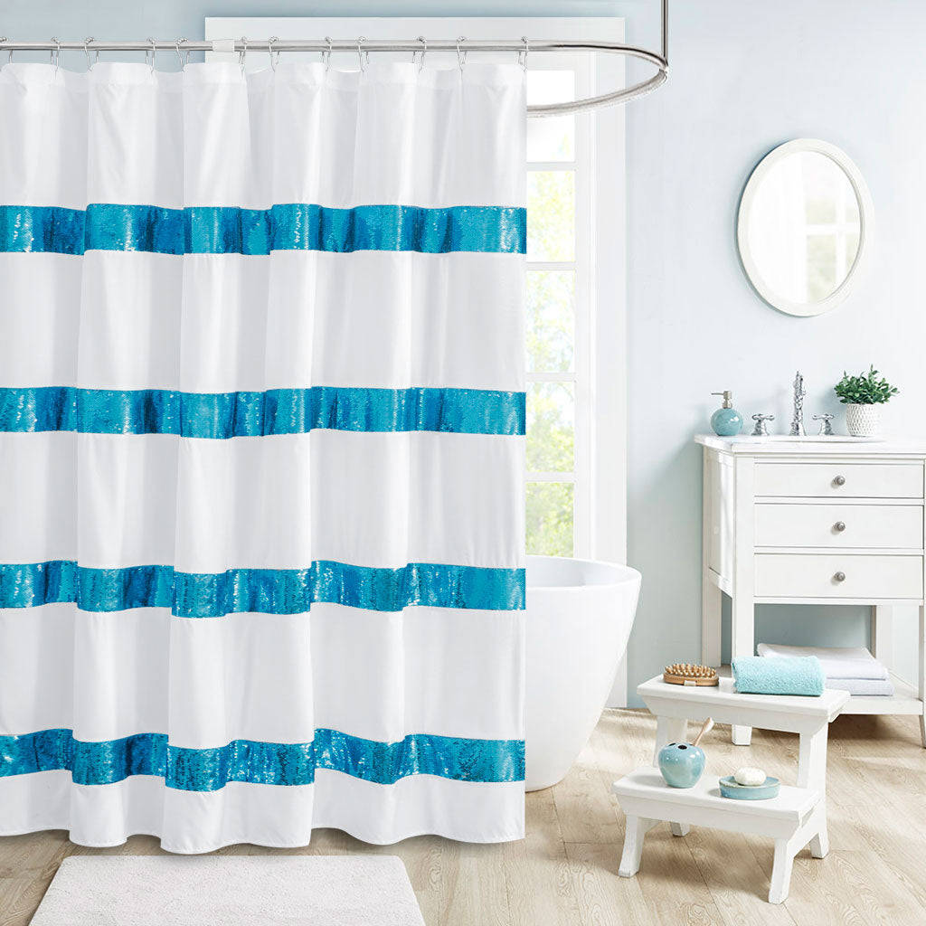 HIG Luxurious Modern Unique Sequins Embroidered Cloth Fabric Shower Curtain 72x72 Extra Long Bathroom Curtain