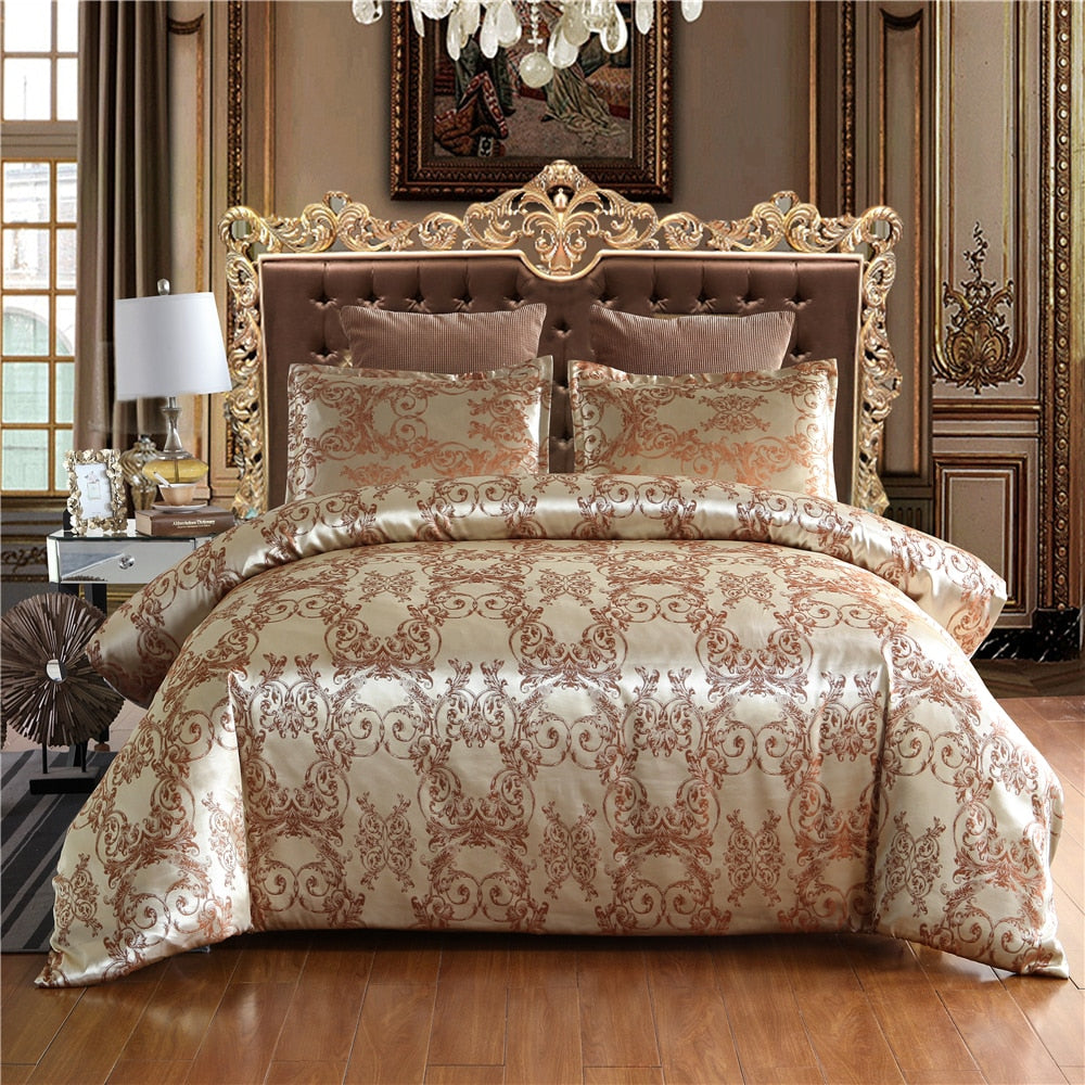 Duvet Cover Satin Bed Cover Gold Color Double Bedding Set
