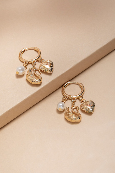 Swan Charm Hoop Earrings